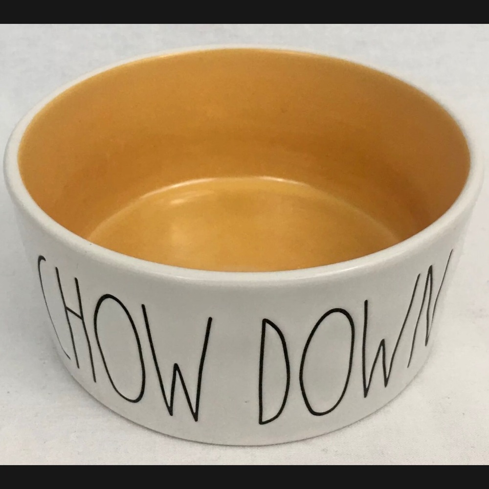 Rae Dunn Large Dog Dish Chow Down Pet Bowl Orange Interior 6” New RARE COLOR - Picture 3 of 14
